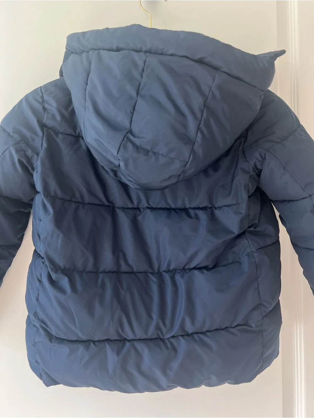 GAP Kids Warmest Puffer Jacket Navy Blue Quilted Hooded Winter Coat Size S 6 7